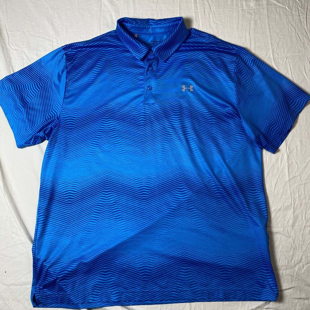 Under Armour Blue HeatGear Chevron Pattern Loose Fit Golf Polo Shirt 2XL (1375)